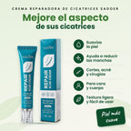 CREMA REPARADORA DE CICATRICES SADOER. Mejore el aspecto de sus cicatrices: Suaviza la piel; Ayuda a reducir las manchas; Cortes, acné y cirugías; Para cara y cuerpo; Textura ligera y fácil de usar